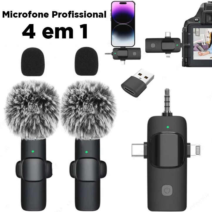 Microfone Profissional 4 em 1 Wireless