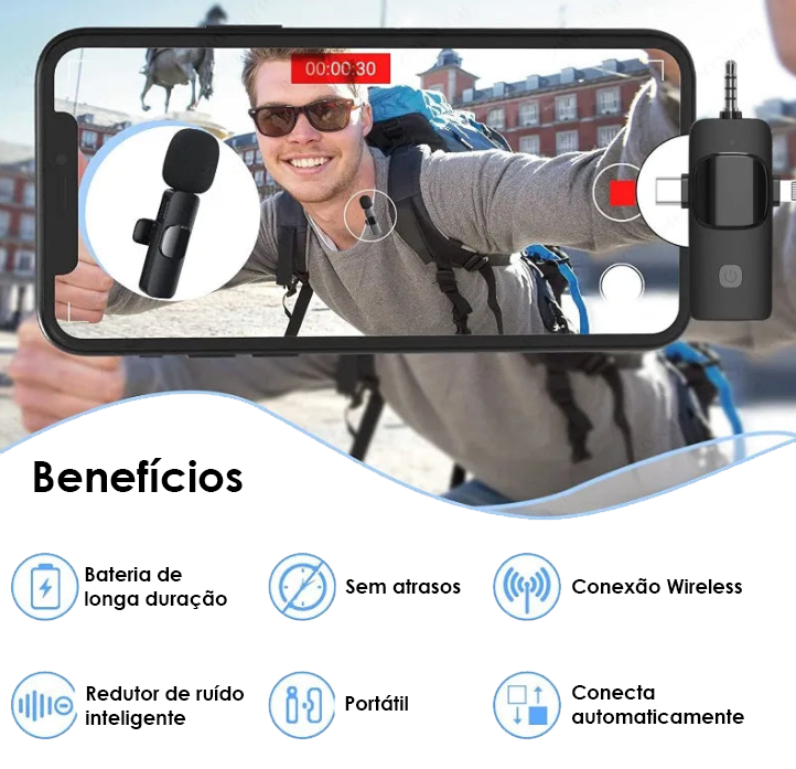 Microfone Profissional 4 em 1 Wireless